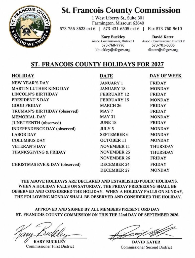 Picture of 2027 County Holidays